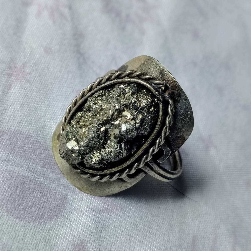 Silver Statement Ring with Pyrite
